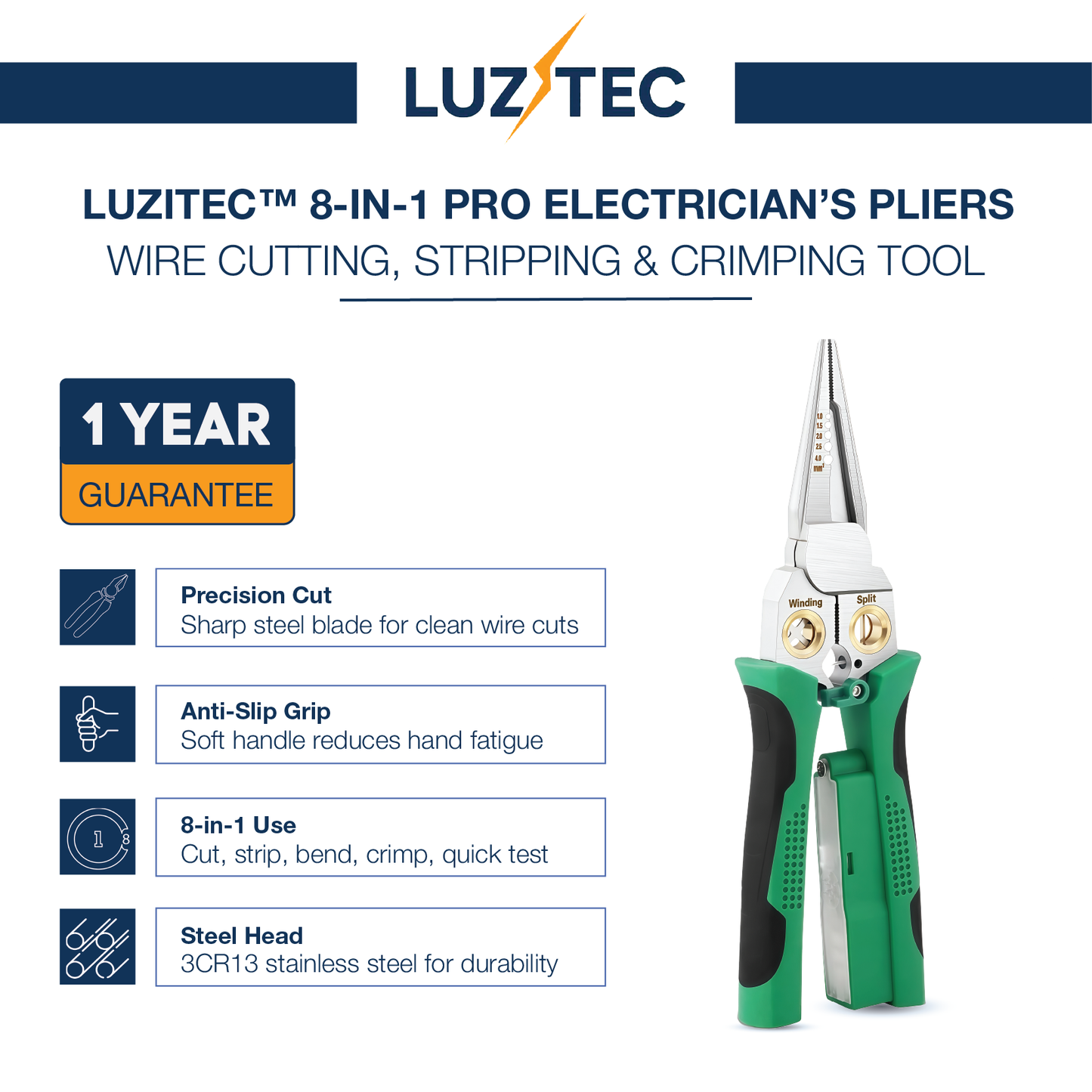 Luzitec™ ProGuard 8-in-1 Wire Stripper & Voltage Tester