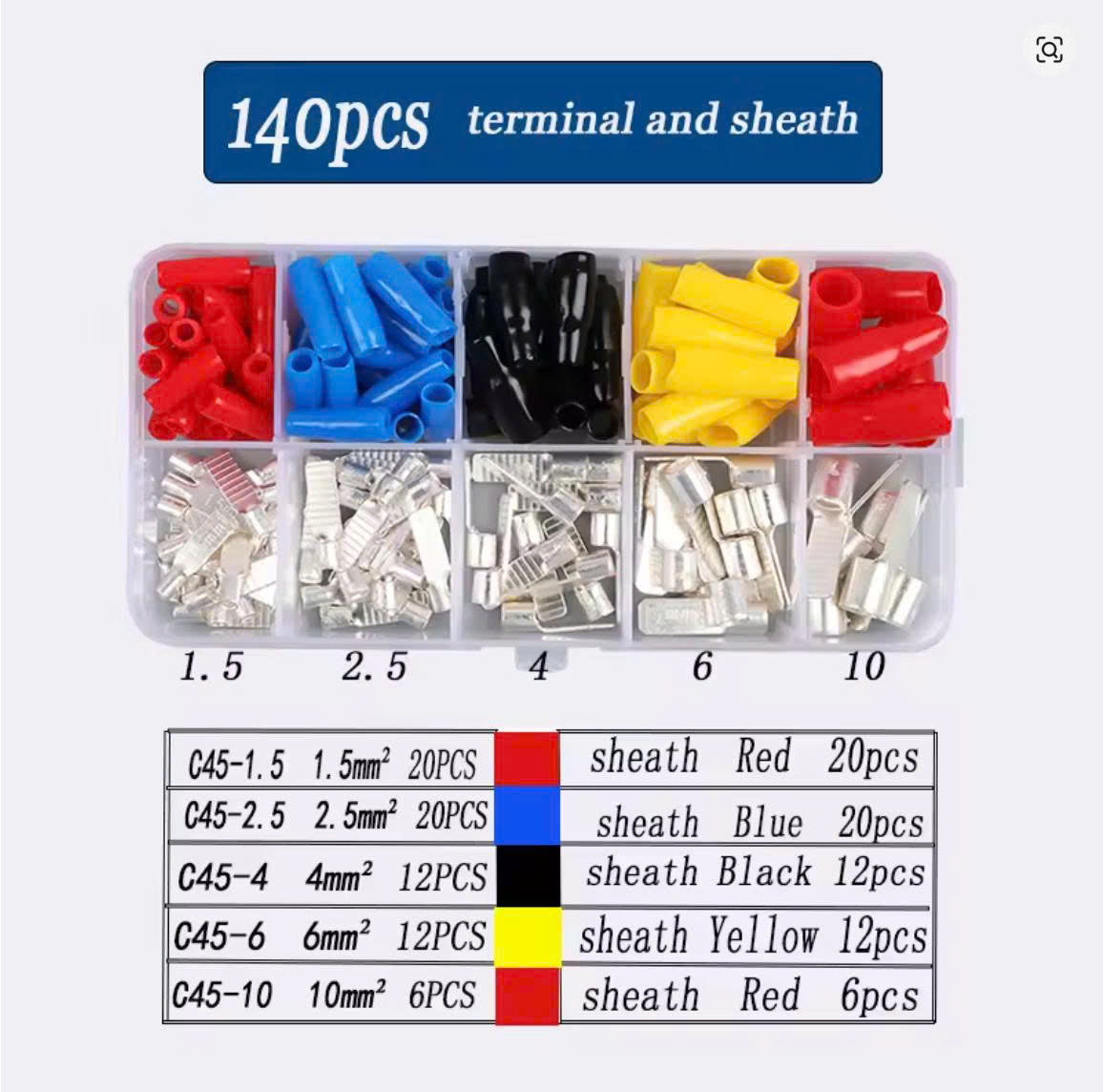 Luzitec™ ProConnect 260PCS Copper Crimp Terminal & Insulated Sheath Kit – Tin-Plated (1.5–10mm²)