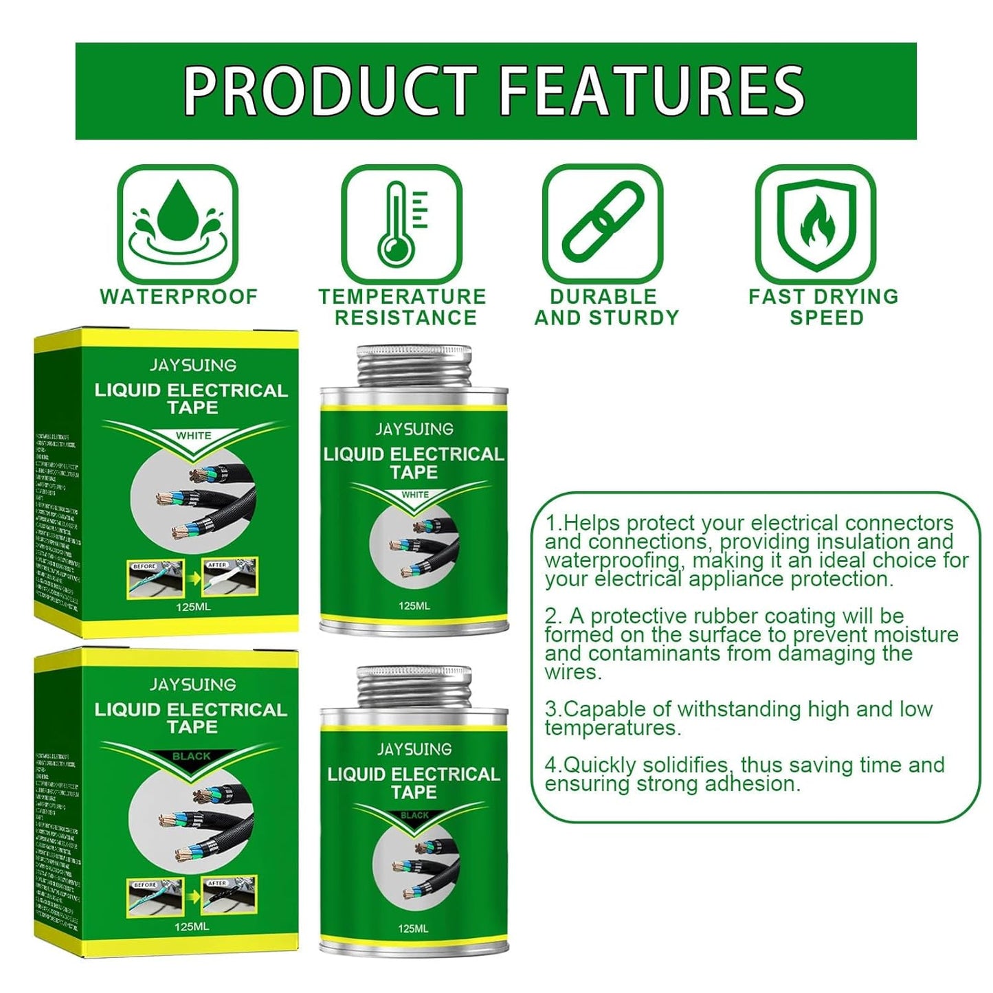 Luzitec™ ProSeal Liquid Electrical Tape – Heavy-Duty Wire Insulation (125ml, Black)