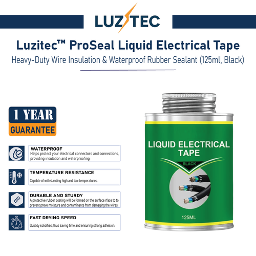 Luzitec™ ProSeal Liquid Electrical Tape – Heavy-Duty Wire Insulation (125ml, Black)