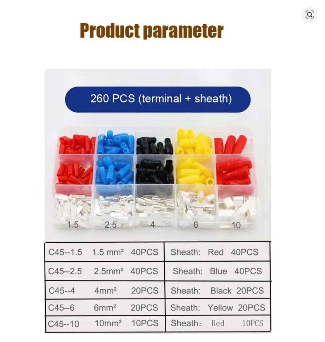 Luzitec™ ProConnect 260PCS Copper Crimp Terminal & Insulated Sheath Kit – Tin-Plated (1.5–10mm²)